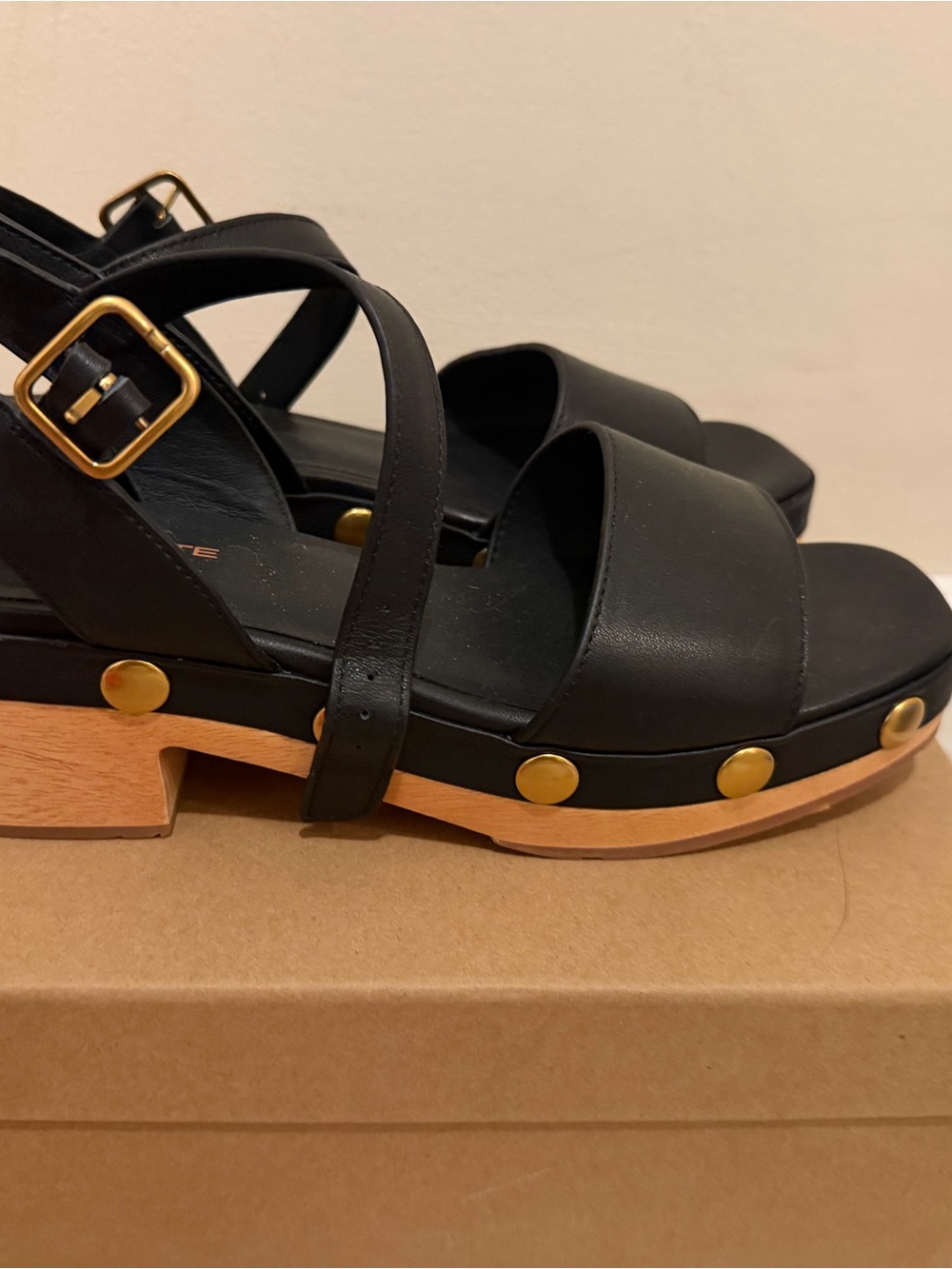 Charlotte Stone Black Leather Studded Platform Sandals
